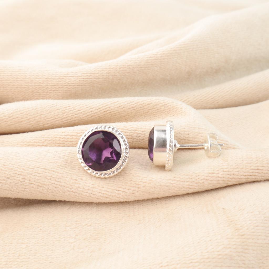Аметист Драгоценный камень 925 Стерлинговое серебро Ювелирные изделия Ручной работы Серьги 0,53" Для женщин EE-147-4