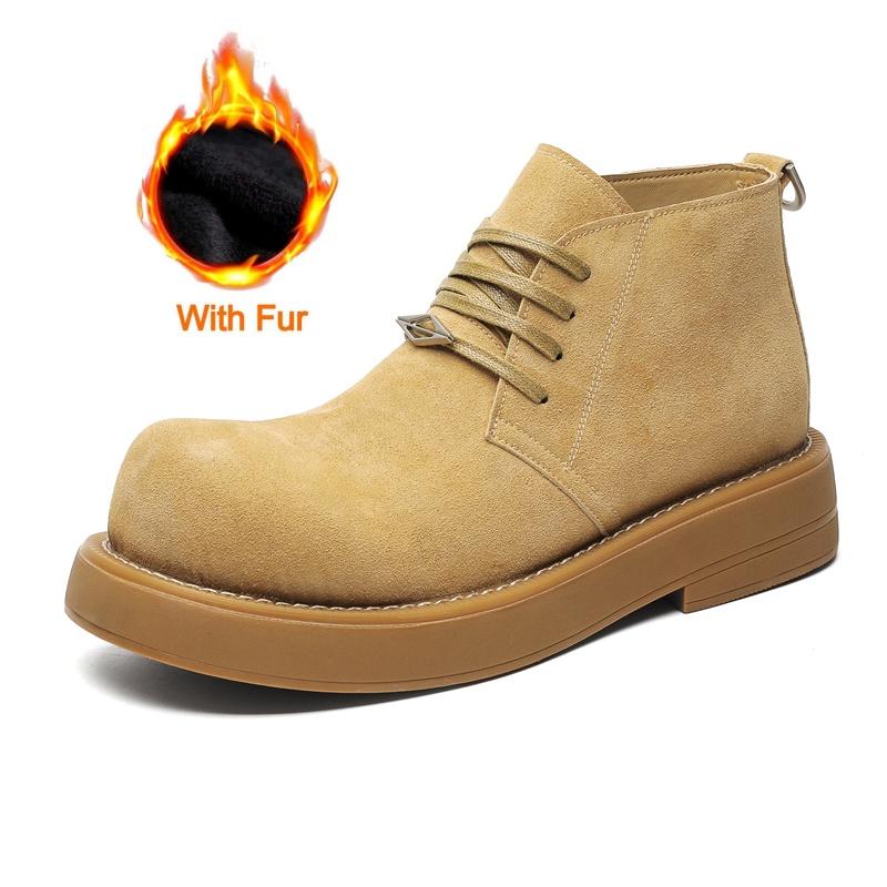 Модные мужские рабочие ботинки из натуральной кожи в британском стиле для инструментальных работ, зимняя платформа, короткая плюшевая обувь, уличная противоскользящая рабочая обувь