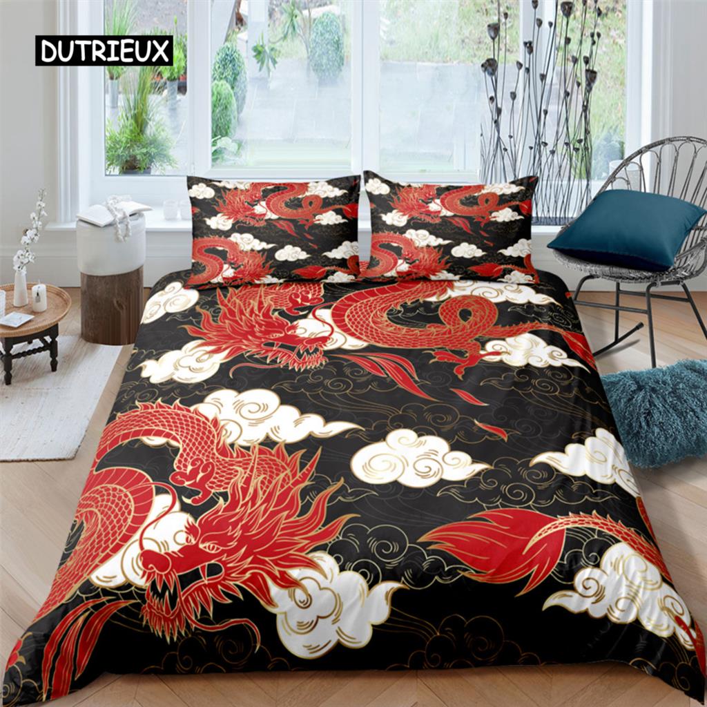 Комплект постельного белья с принтом 3D-дракона Постельное белье Пододеяльник с наволочками Одеяло из полиэстера Покрывало King Queen Twin Домашний текстиль