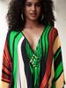 EDOLYNSA Boho Women's Plus Size Kaftan Beach Maxi Dress Summer Striped Print Beachwear Swimsuit Cover Up V-neck Loose House Dresses Q1628