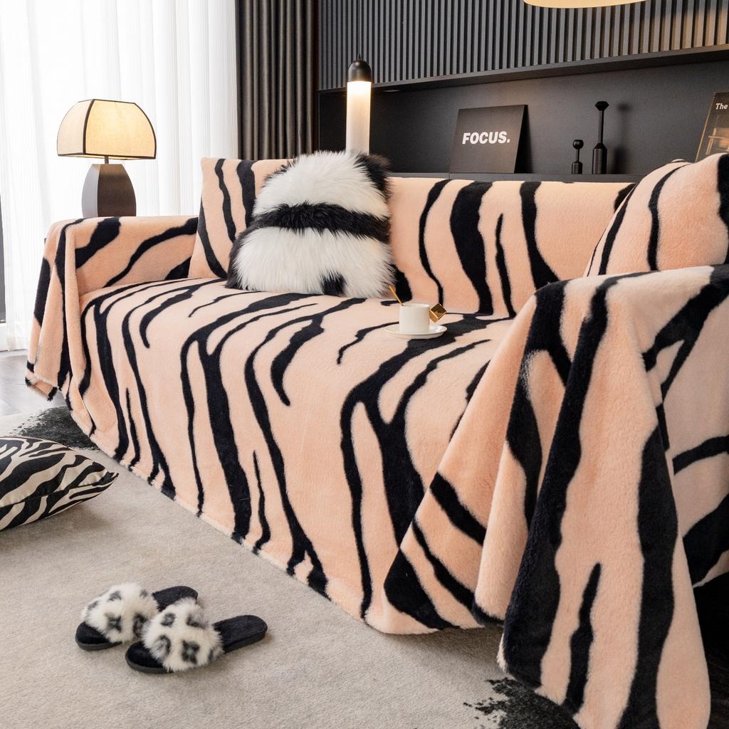 Modern Zebra Pattern Sofa Towel Furniture Cover 4 Seater Sofa Throw Blanket Couch Armchair Slipcover All-season