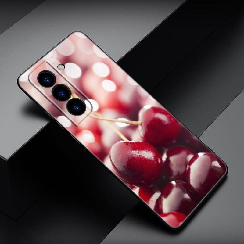 Летний чехол для телефона с фруктовой вишней для Samsung Galaxy S22 Pro S21 S20 FE Ultra S10 Lite S10 S10E S9 S8 Plus, мягкий черный чехол из ТПУ