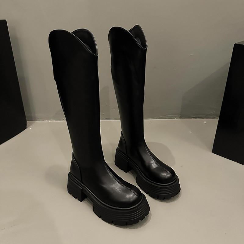 V-образный вырез толстые ноги большой окружности трубчатые сапоги женские 2024 новые квадратный каблук молния модные сапоги рыцарские сапоги INS tide