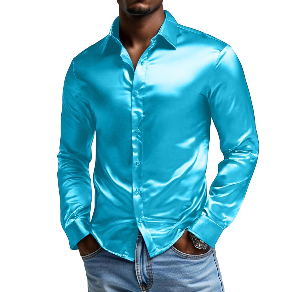 Мужская рубашка с длинным рукавом, на одной пуговице, с отложным воротником