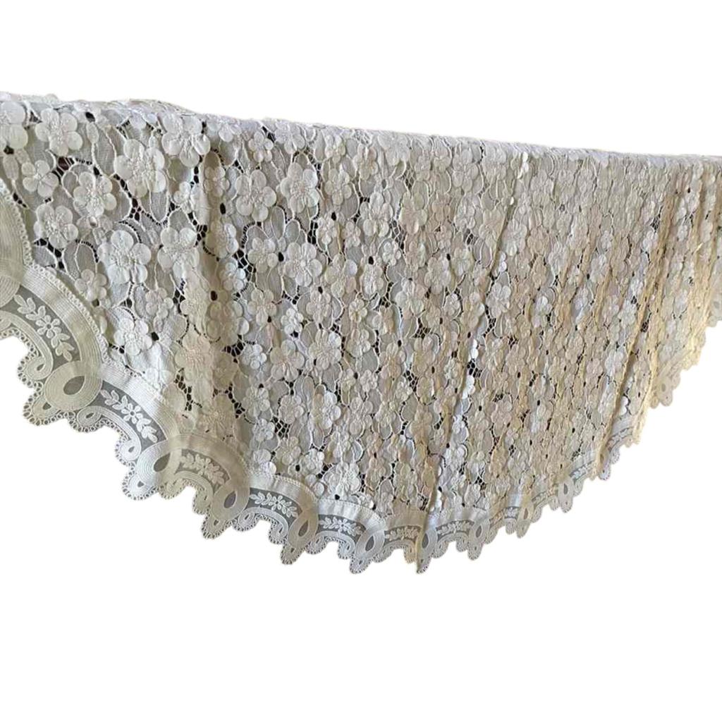 Vivienne 143cm Round Tablecloth with Floral Ribbon Lace Table and Table Center (WK0624N2) Off-White Embroidery, Runner,