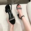 2024 Women's Shoes Cover Heel Women's Sandals Summer Dress Sandals Women Crystal Ankle Buckle Strap Chunky Heels Shoes Female