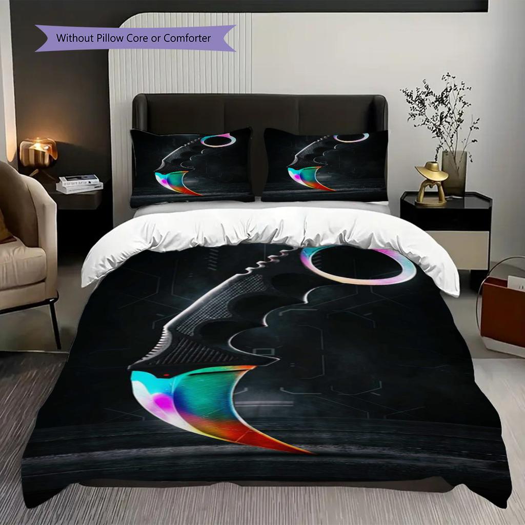 Rainbow Karambit Knife Unique Versatile Threepiece Set 1 Duvet Cover 2 Pillowcase Without Core Soft And Comfortable Bedding Set