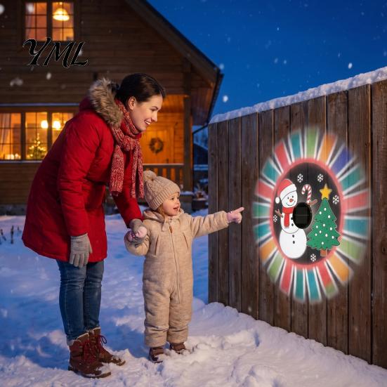 Outdoor Wall Mounted Fixtures Solar Fence Light, Waterproof Projection Cute Snowman Xmas Easy Install Path Lighting Tree Decorative Metal Projector