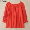 VONDA Женская летняя блузка свободного покроя с круглым вырезом и рукавами 3/4 в стиле пэчворк с оборками