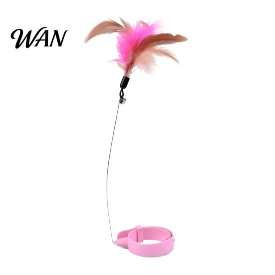 Self-play Cat Toy Collar Feather Interactive Wand Hands Free for Indoor Cats Teaser with Bell Adjustable Kitty Solo Play