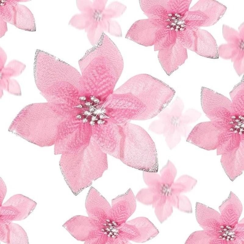 5/10 шт. Блестящее рождественское украшение 13 см Искусственные цветы Украшение для рождественской елки для домашнего декора Навидад Новый год 2026 Аксессуары