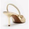 Gold Mesh Embroidered Floral Design Mules Sandals Women Sexy Pointed-Toe Back Strap High Heels for Ladies Elegant Party Shoes