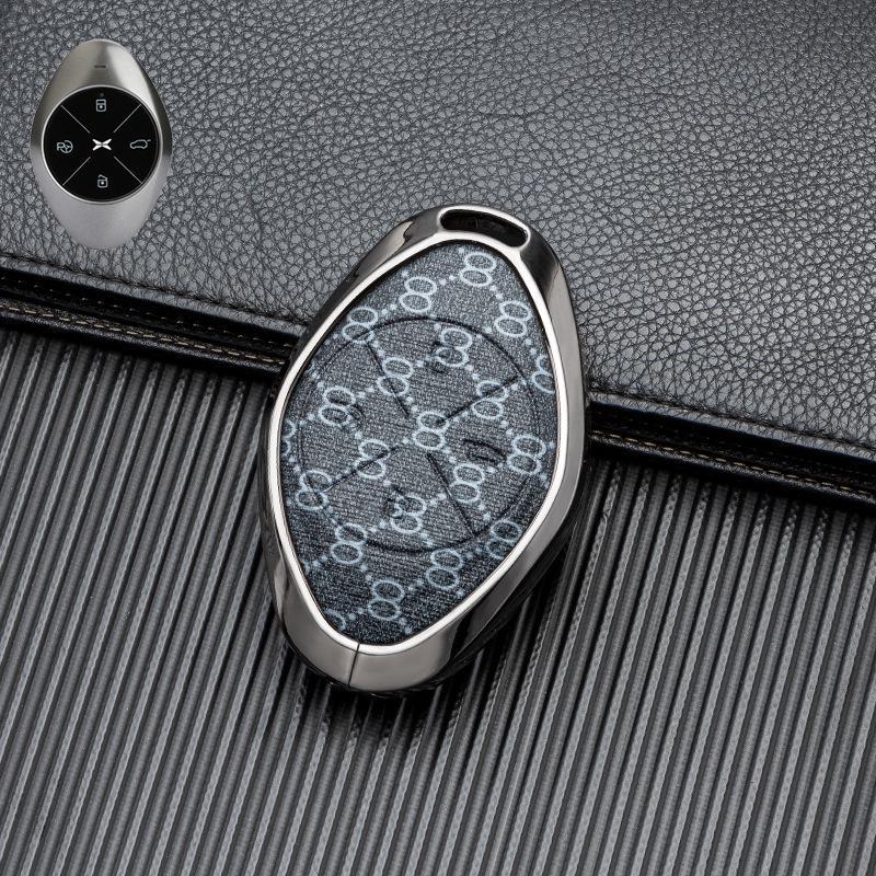 Кожаный чехол для ключа автомобиля с хорошим сигналом для Xiaopeng P7 G9 G3 P5 - Металлический, полная защита, двусторонняя защита