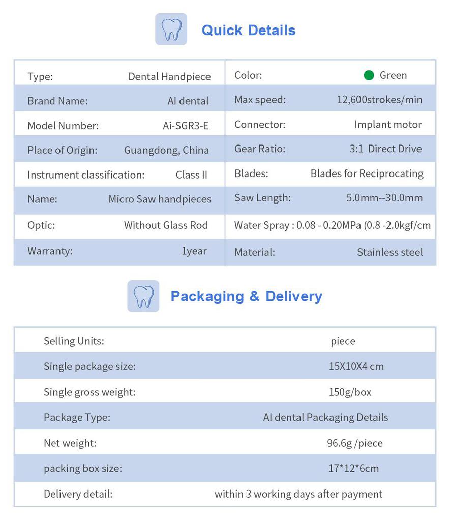 Наконечник для стоматологической хирургии AI-SGR3-E 3:1 Насадка для микропилы с возвратно-поступательным движением для полости рта диаметром 1,8 мм