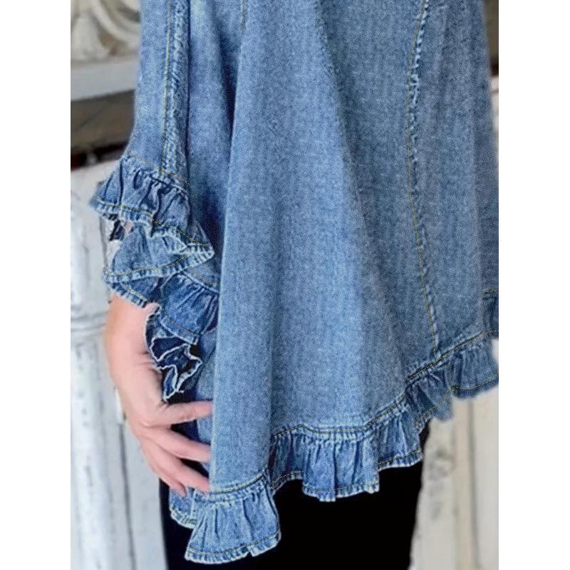 Женская джинсовая куртка 2026 года в стиле кросс-боди с дизайном в виде мятой текстуры