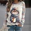 Cartoon Kawaii Long Sleeve T-Shirts Women Funny Cute Cat Animals Print Tops Female Korean Fashion Chic O-Neck Pullover 2024 New