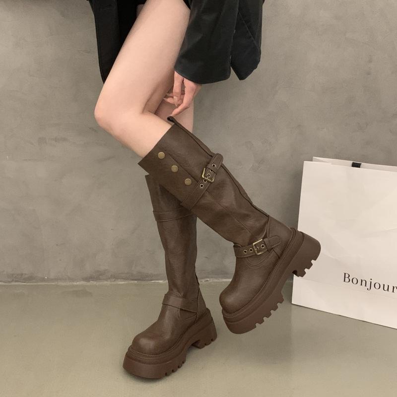 Thick-soled Heightening Maillard Brown Boots Women's 2025 New Autumn and Winter But Knee-thin Knight Boots Long Boots