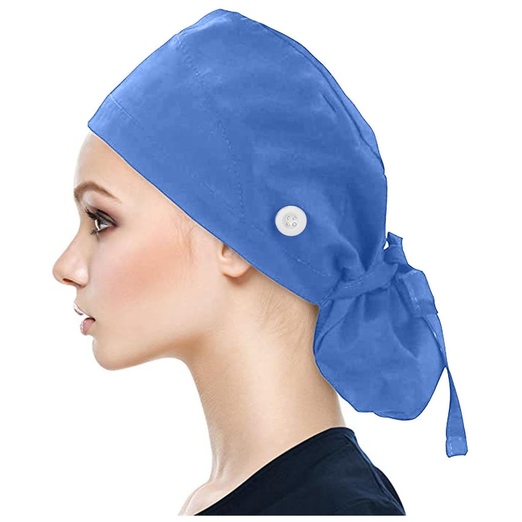 Scrub Cap With Buttons Bouffant Hat With Sweatband for Womens and Mens