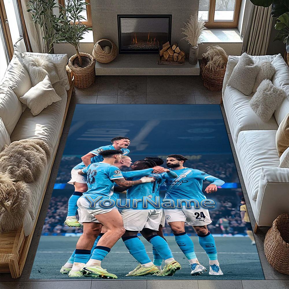 Manchester City Customizable Name Area Rug Perfect for Game Room Decorate room Balcony Entryway Anti-slip Rug Anime Office Decor