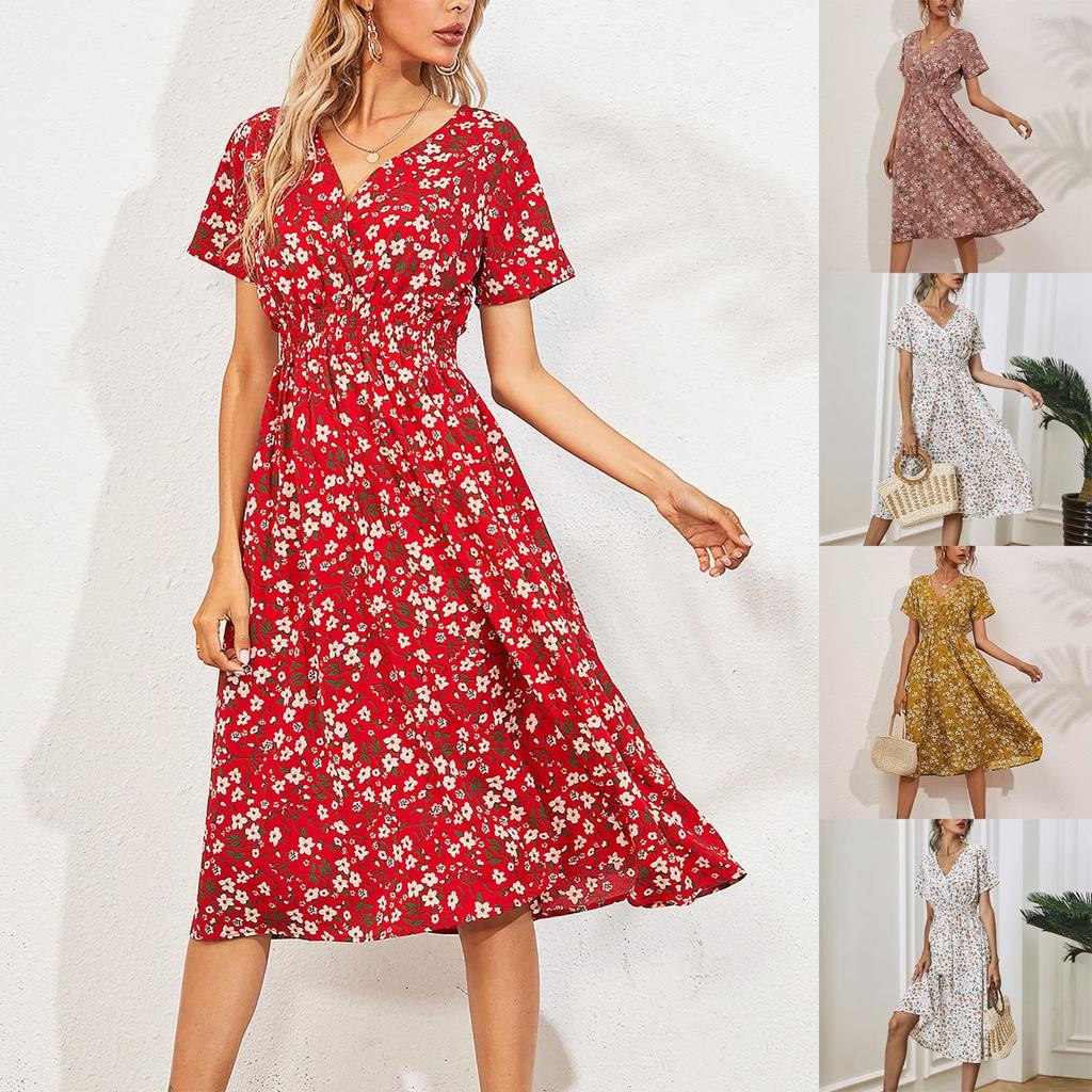 Модная женская повседневная юбка-миди с v-образным вырезом и принтом, платье с эластичной резинкой на талии