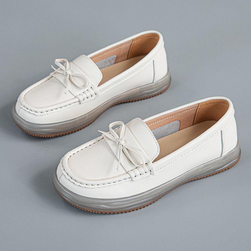 2024 Новые женские белые туфли из коровьей кожи с закрытым носком — универсальная повседневная обувь в стиле вестерн