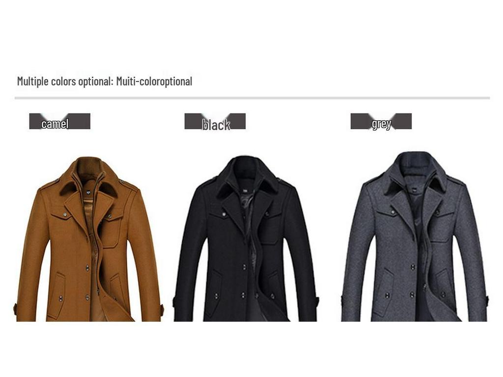 Мужское шерстяное пальто-тренч приталенного кроя - Утепленное зимнее пальто и куртка, Доступны большие размеры