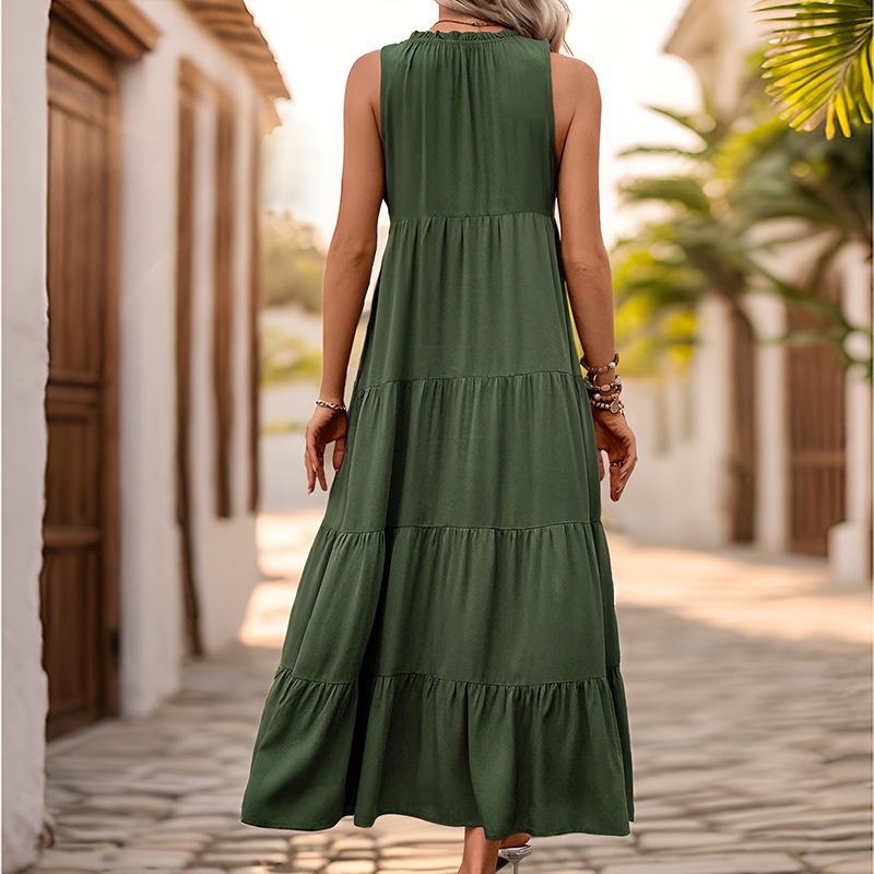 YYFS Женская мода лето весна однотонный принт без рукавов с v-образным вырезом свободная талия повседневные платья