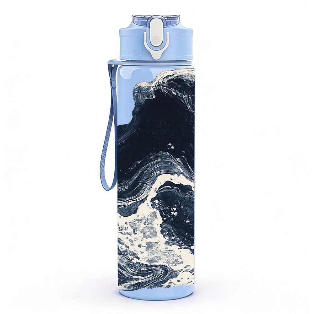 1PC Dark Ocean Wave Seascape Art Print 750ml Color Plastic Sports Water Bottle Leakproof Flip Straw Lid Suitable for Sports Office Home Use