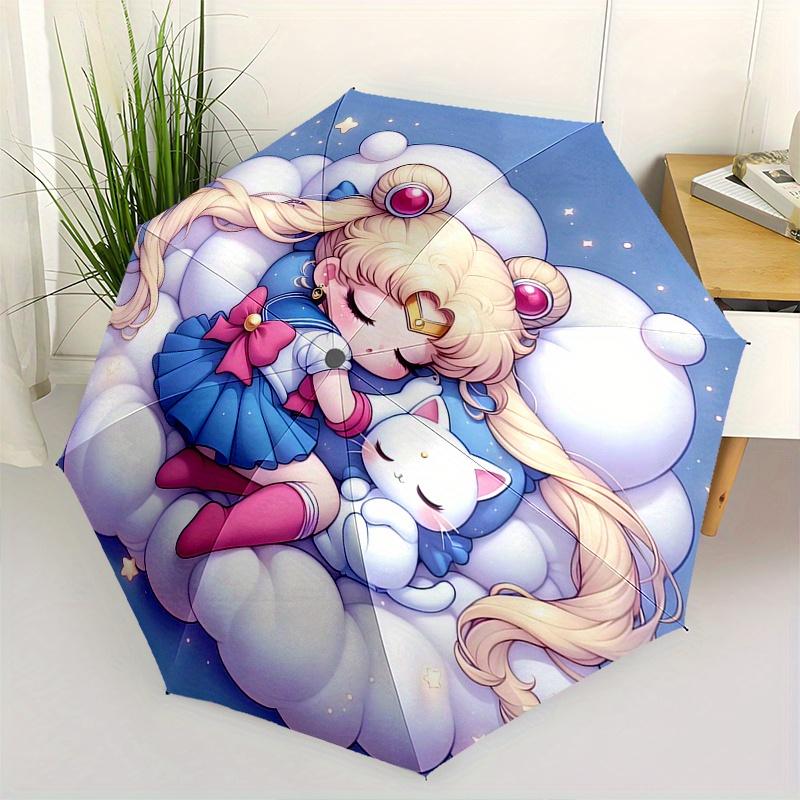 Sailor Moon,Luna Automatic Folding Umbrella 8 Ribs Lightweight Design, Durable Iron Frame, Compact and Portable, Ideal Birthday or Christma