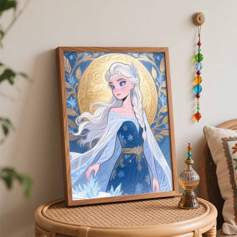 Disney digital oil painting art kit ice queen snowflakes blue dress handmade diy home decorations