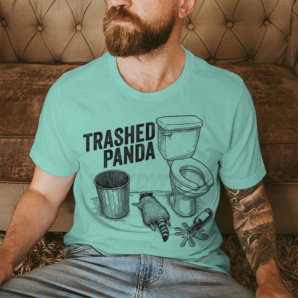 Trashed Panda Print Raccoon Pattern Men T Shirt Casual Hip Hop Garbage Raccoon Streetwear Unisex Short Sleeve Fun Tshirts