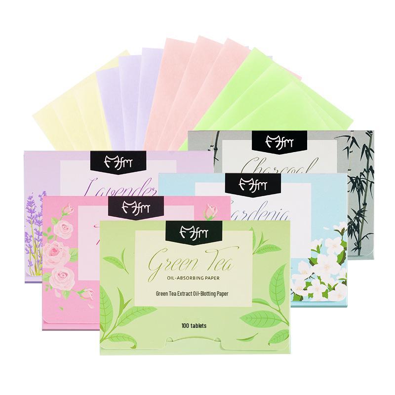 Portable Summer Fresh Facial Oil Blotting Papers with Plant Fragrance - 100 Sheets