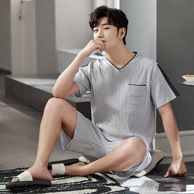 Мужская модальная классная пижама комплект летняя с коротким рукавом клетчатые шорты хлопок домашняя одежда пижама для джентльмена одежда для сна