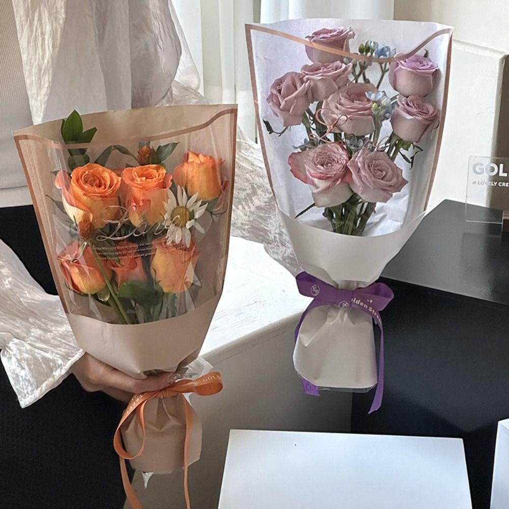 20PCS Packing Material Flower Packaging Bag Transparent Flower Paper Bag Mother's Day