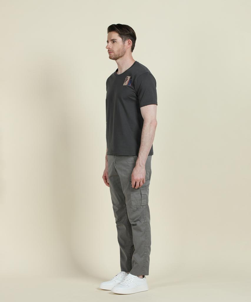 PANICALE Grey Regular Slim Fit Cotton Cargo Pants