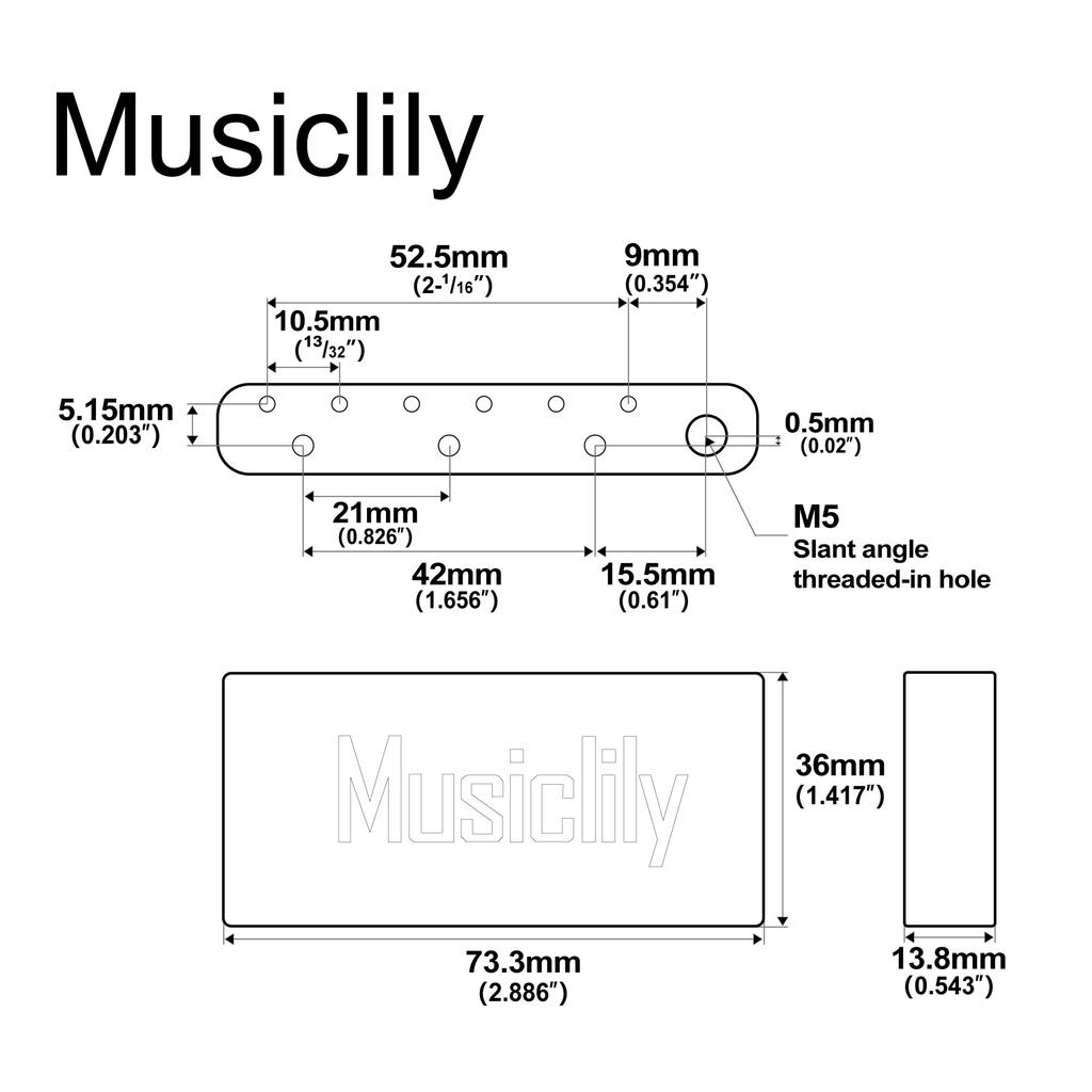 Musiclily Ultra Steel 36mm Short MIM Style Tremolo Block with 10.5mm String Pitch for China-Made Squier Pre-2020 Affinity Stratocaster Tremolo Bridge