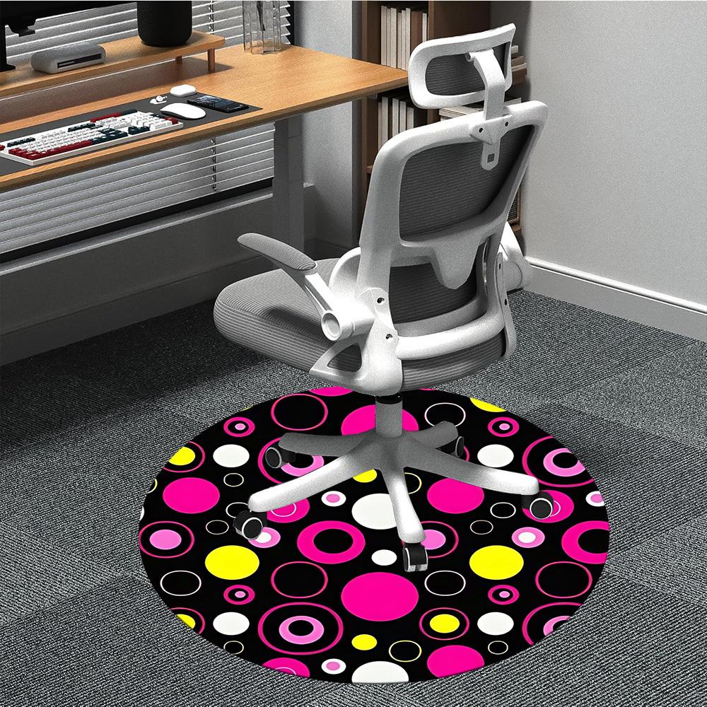 1 шт. Коврик для стула в горошек для офиса, Круглый полиэстеровый коврик, Декор для помещений офиса, Легко чистящаяся ткань, Моющийся нескользящий коврик