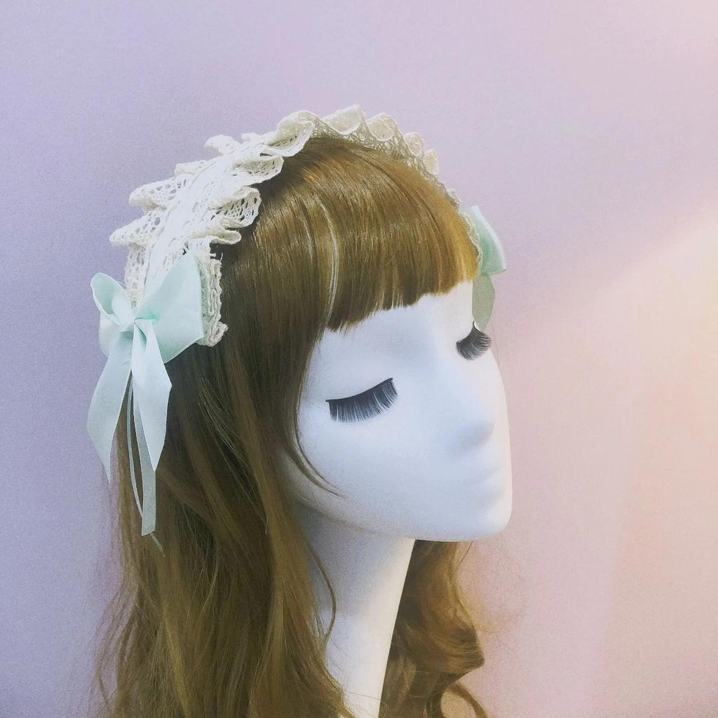 Женская повязка на голову в стиле Лолиты с рюшами, милая кружевная лента с бантом, повязка на голову с бантом, японский аниме-костюм горничной, головной убор