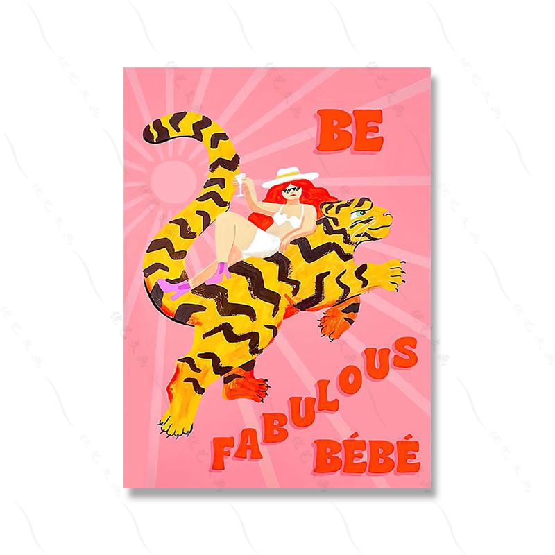 Pop Abstract Funny Tiger Girl Boho Hippie Wall Art Canvas Painting Nordic Posters And Prints Wall Pictures Kid Living Room Decor