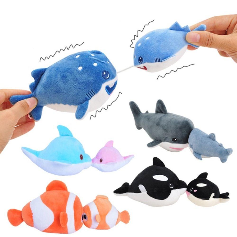 Simulation Sea Animal Plush Toy Kiss Models Pull String Plush Dolphin Shark Doll  Birthday Gift