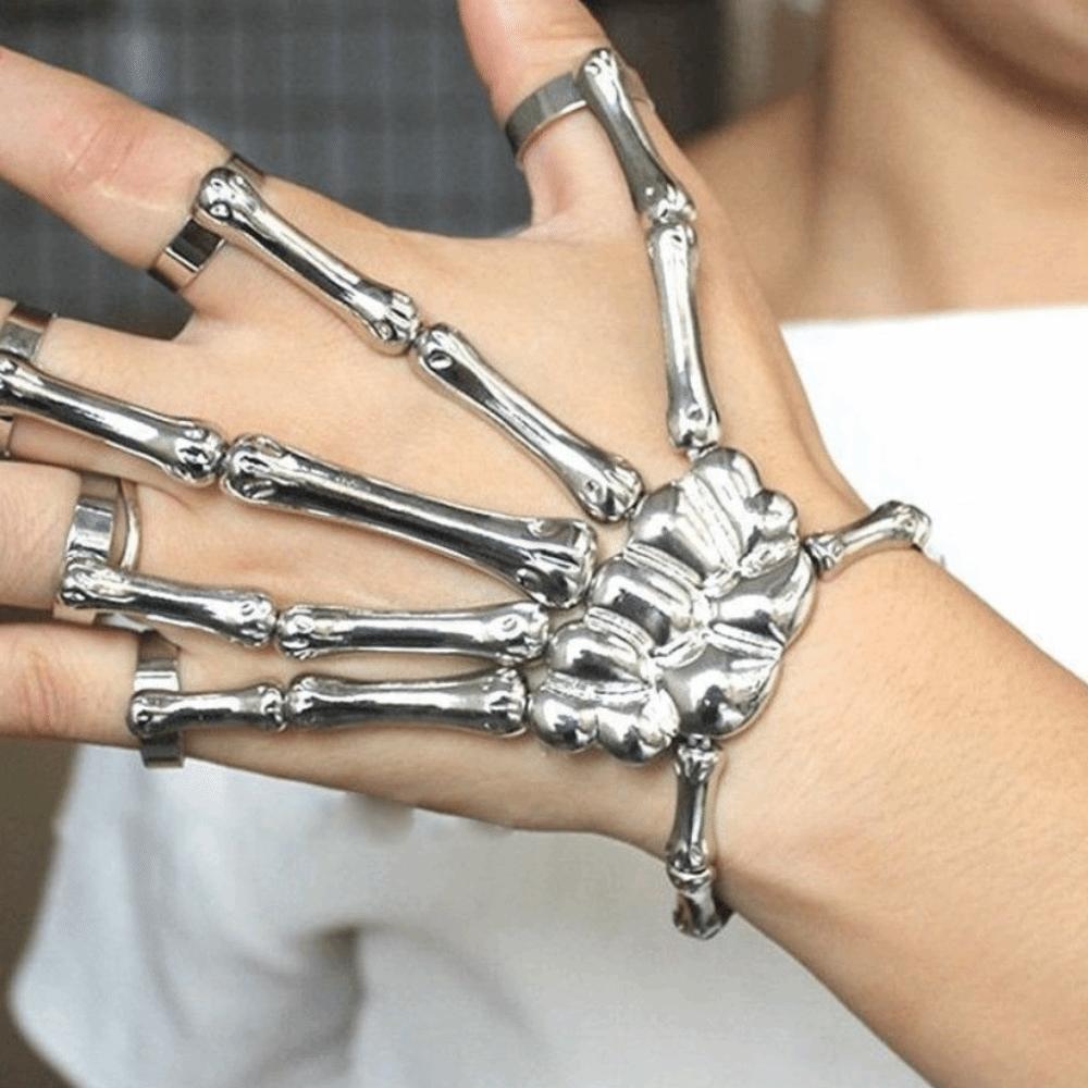 Adjustable Skull Bone Bracelet Retro Texture Halloween Hand Chain Gothic Finger Bangle  Cosplay