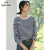 Women's Striped Color Block Embroidered Long Sleeve T-shirt