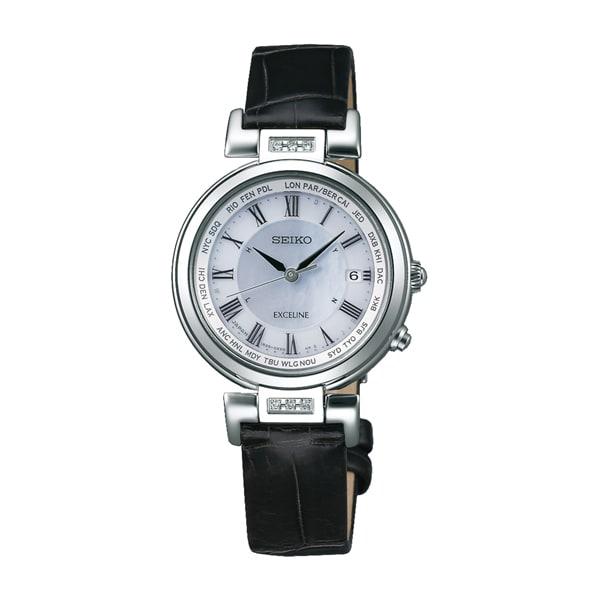 Seiko Женщины SWCW109 (EXCELINE для женщин) Круглые часы из черной нержавеющей стали, аналоговые