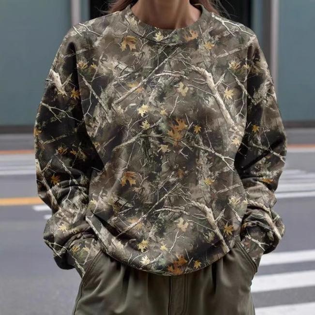 Женский свитшот с 3D-принтом ветвей, с круглым вырезом - Осенне-зимняя универсальная куртка с длинным рукавом