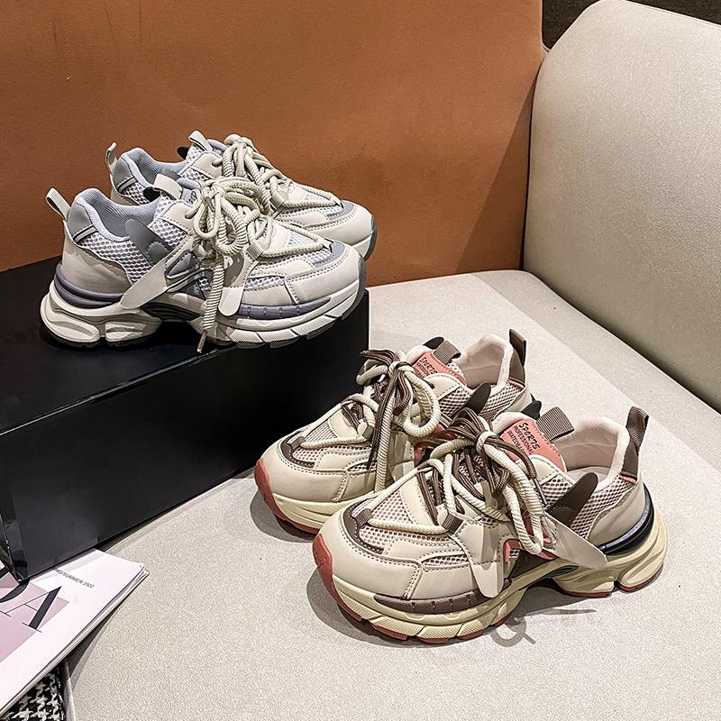 Модные женские кроссовки на платформе 2024 Весна Шнуровка Толстая подошва Вулканизированная обувь Женщина Искусственная кожа Дышащая спортивная обувь Женские
