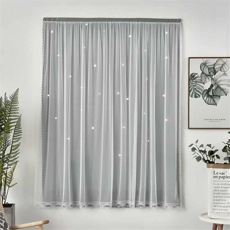 Двухслойная марлевая утолщенная 95% затемняющая штора со звездами и вырезом - Волшебные самоклеящиеся оконные жалюзи для дома/спальни