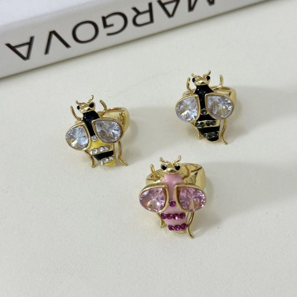 Y2K Style Vintage Bee Ring Enamel Design Colorful Bee Ring Rhinestone Bee Ring Punk Style
