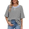 Весна и лето Новая женская полосатая контрастная свободная футболка с короткими рукавами