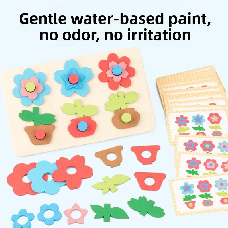 Early Learning Wooden 3d Flower Puzzle For Toddlers With Stackable Flower Design For Brain Boost