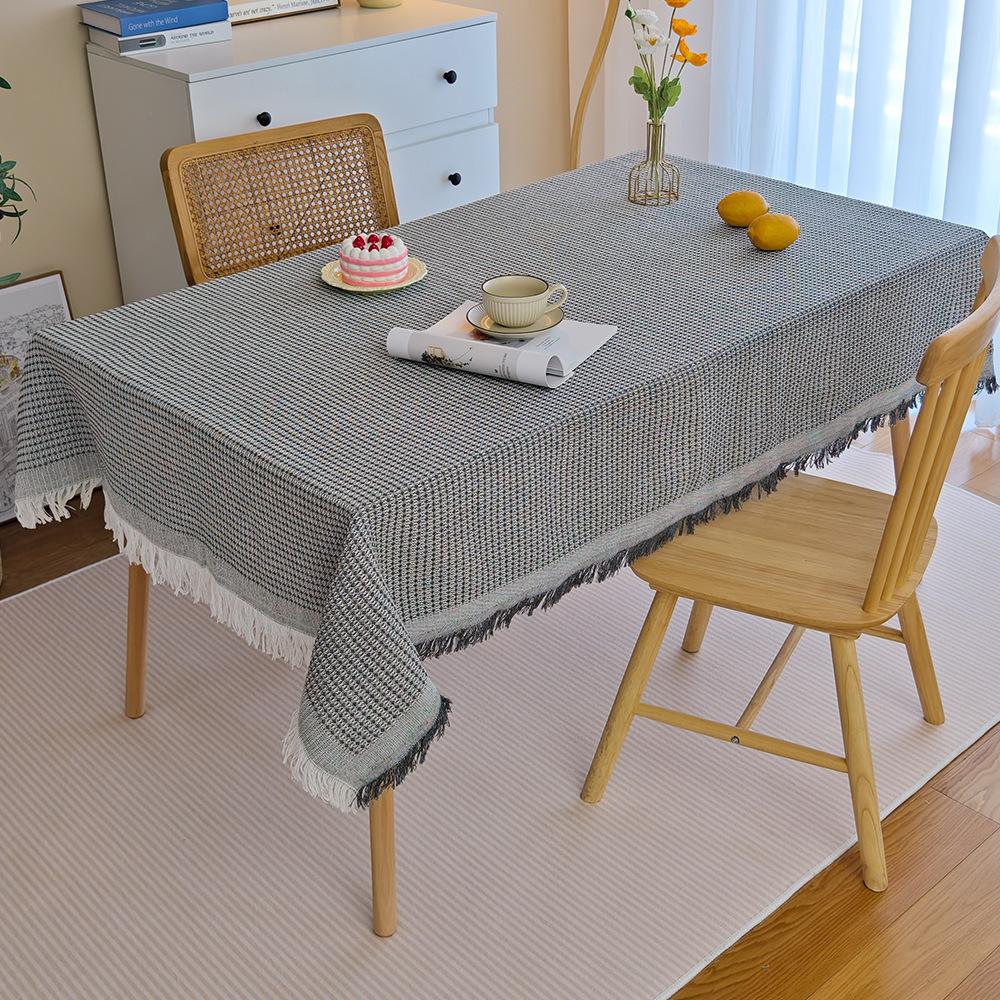 Waffle tablecloth cotton yarn fringed small fresh atmosphere decorative cloth dining table fabric tablecloth coffee table tablecloth